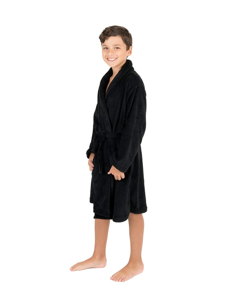 Leveret Kids Robe Boys Girls Bathrobe Shawl Collar Fleece Sleep Robe Black Size 14 Years - Image 4